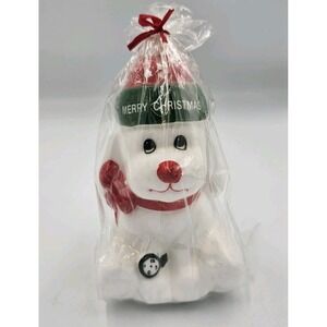 VTG K-Mart White Puppy Merry Christmas Handpainted Wax 5" Candle NEW NOS
